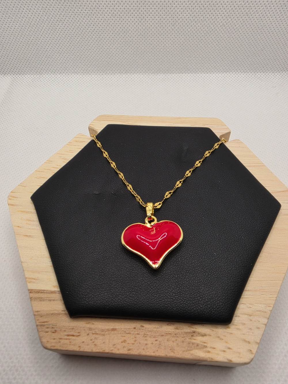 Gold-Tone Necklace with Red Heart Pendant